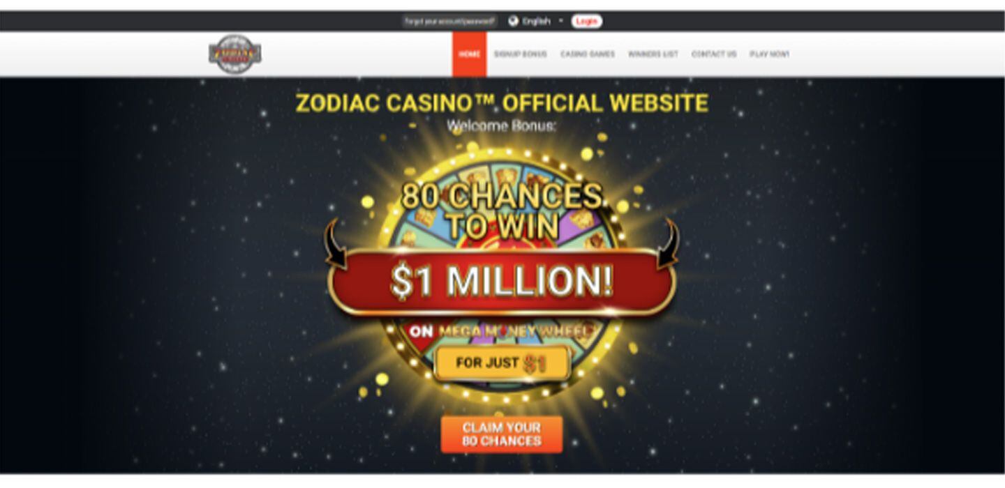 Página de inicio de Zodiac Casino