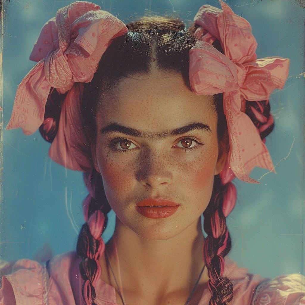 Así se vería Frida Kahlo en estilo coquette según la Inteligencia Artificial de Midjourney