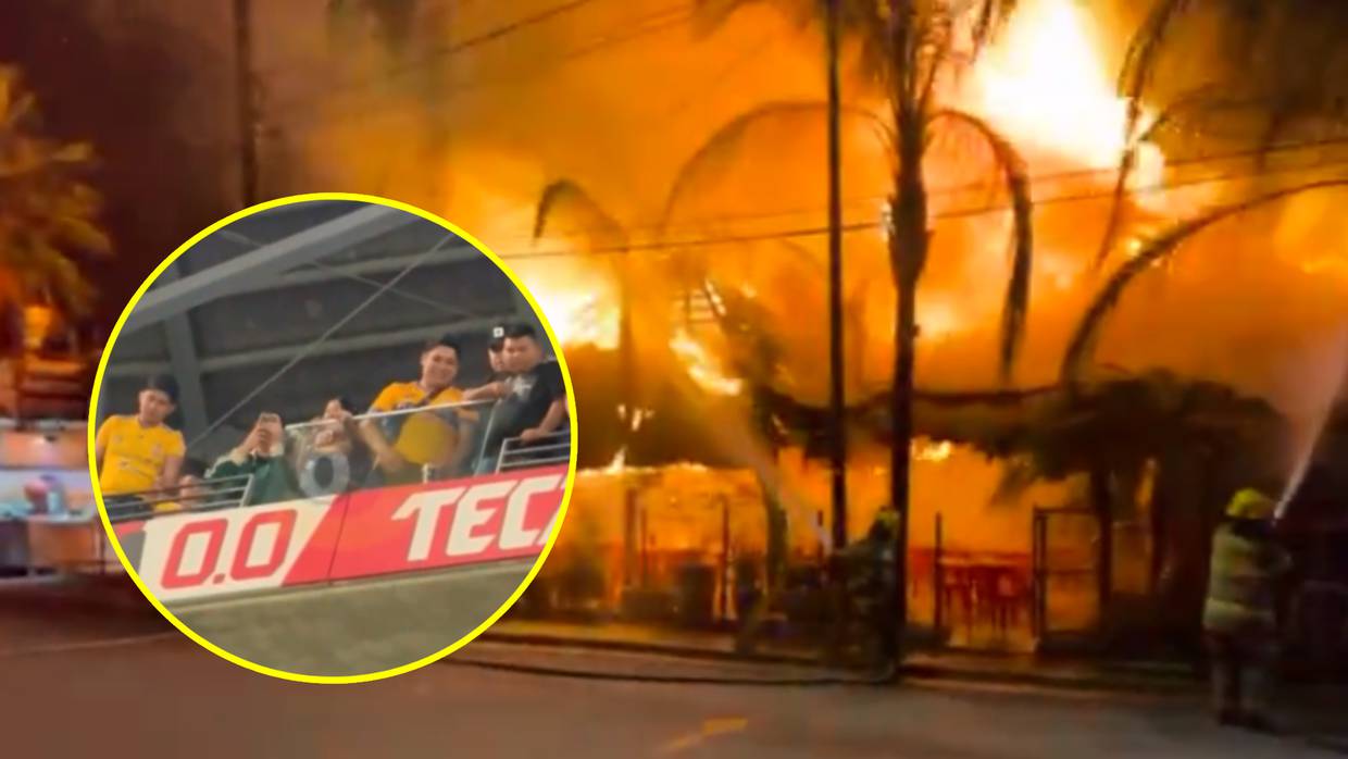 Monterrey provocaron un incendio en un restaurante en Escobedo. Riñas entre policías y grupo de animación, además de incidentes en el estadio, marcaron el encuentro. Foto: Captura de Pantalla