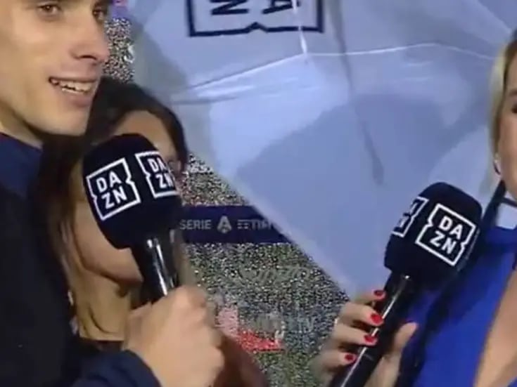 VIDEO: Novia de futbolista interrumpe entrevista con la reportera más guapa de Italia para darle un beso apasionado