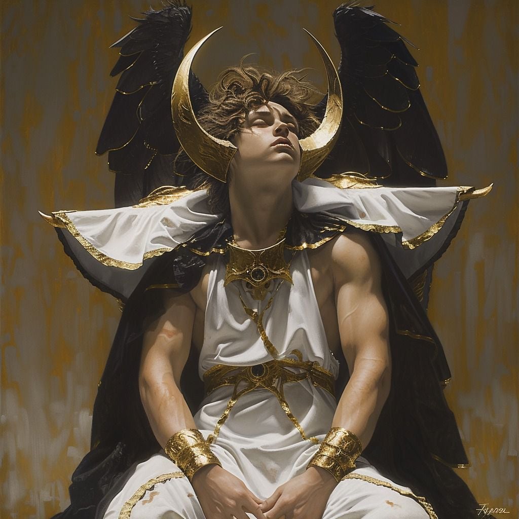 Detalles distintivos: La corona de cuernos negros enaltece la figura de Hypnos, mientras que el dorado resplandece en otra versión.