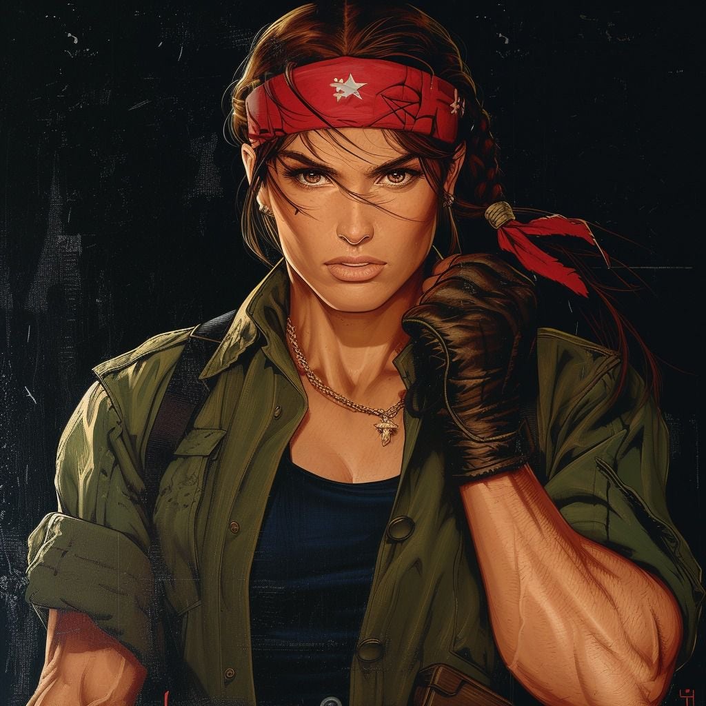 De guerrero a guerrera: Ralf Jones adquiere una nueva dimensión de atractivo con una estética militar y fuerza femenina.