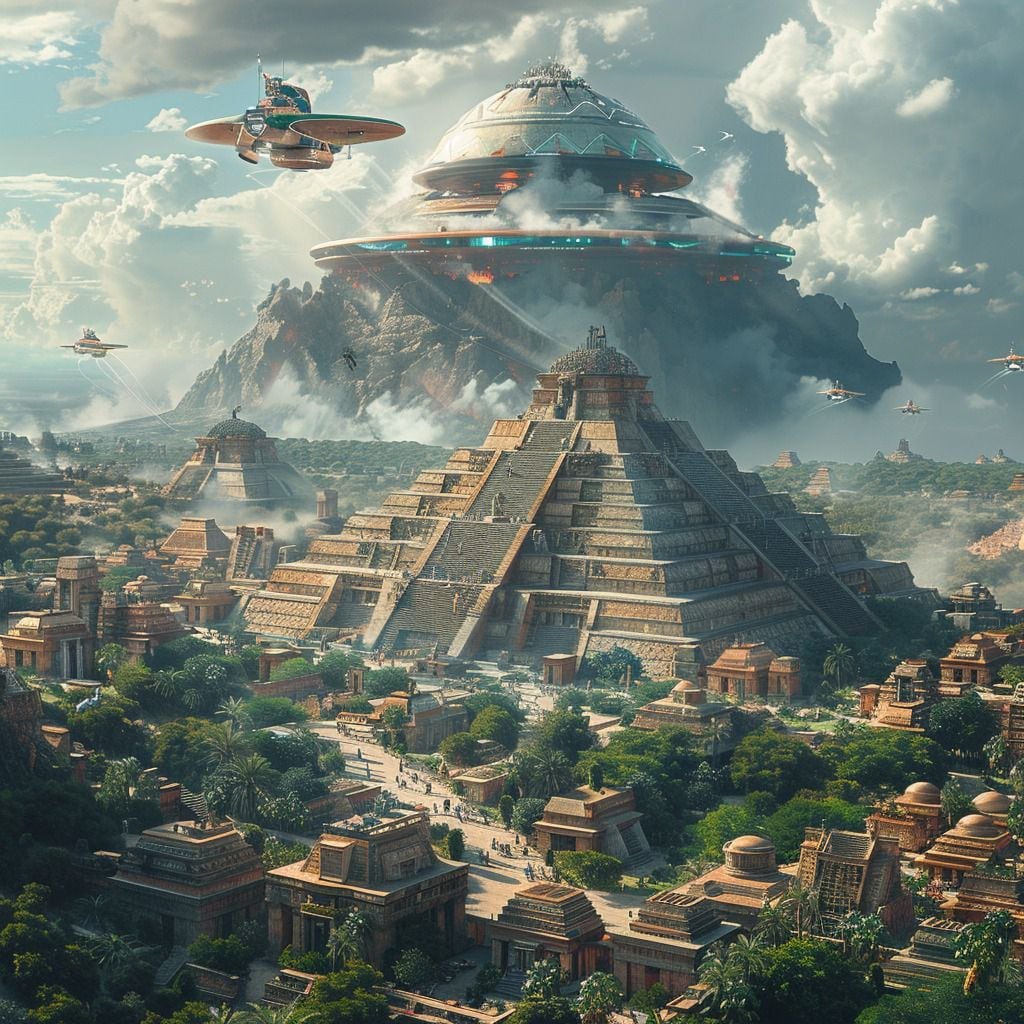 Ecos del pasado, vislumbres del futuro: La Inteligencia Artificial nos invita a explorar un mundo alternativo donde los aztecas prosperan en la era espacial.
