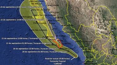 Avanza Lorena hacia costas de Baja California