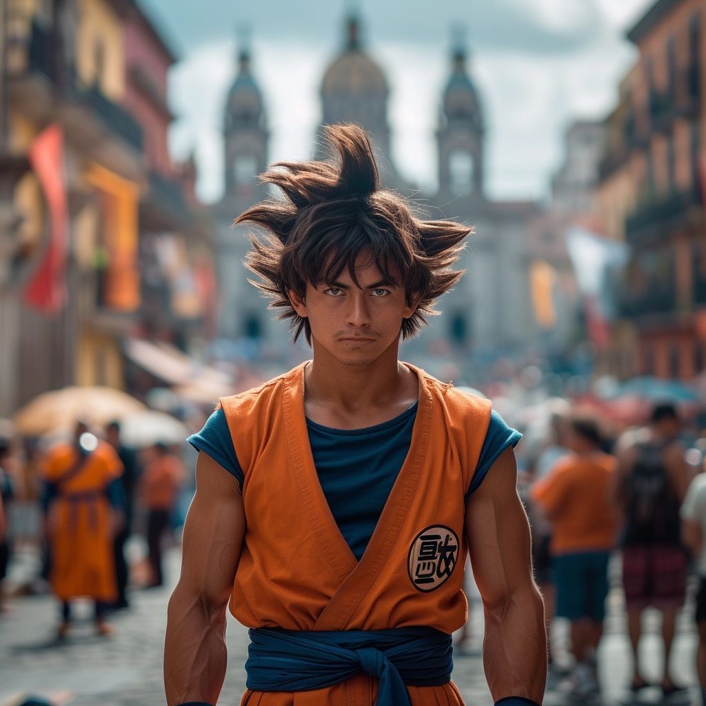 Goku, el héroe de Dragon Ball, visita México en una imagen creada por la IA de Midjourney