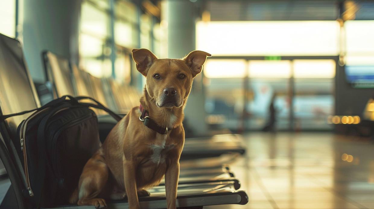 Imagen de un perro en un aeropuerto generada por IA.