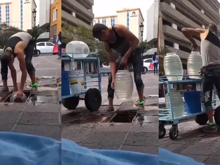 VIRAL: hombre recoge agua de una pila callejera para preparar aguas frescas y venderlas