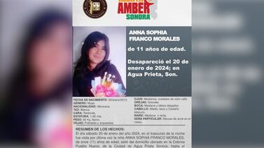 Activan Alerta Amber por Anna Sophia Franco Morales, menor desaparecida en Agua Prieta