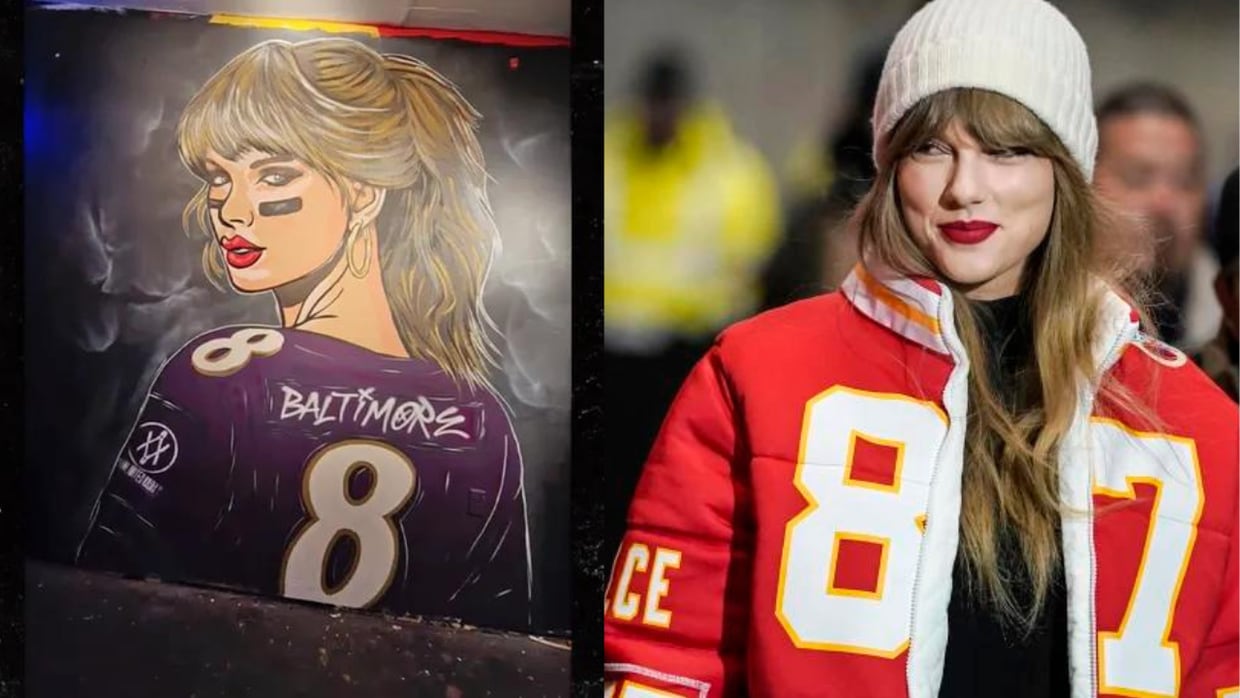 Aficionados de los Ravens inmortalizan a Taylor Swift con un Mural de Lamar Jackson