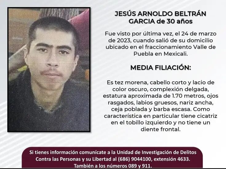 Piden ayuda para localizar a Jesús Arnoldo Beltrán García