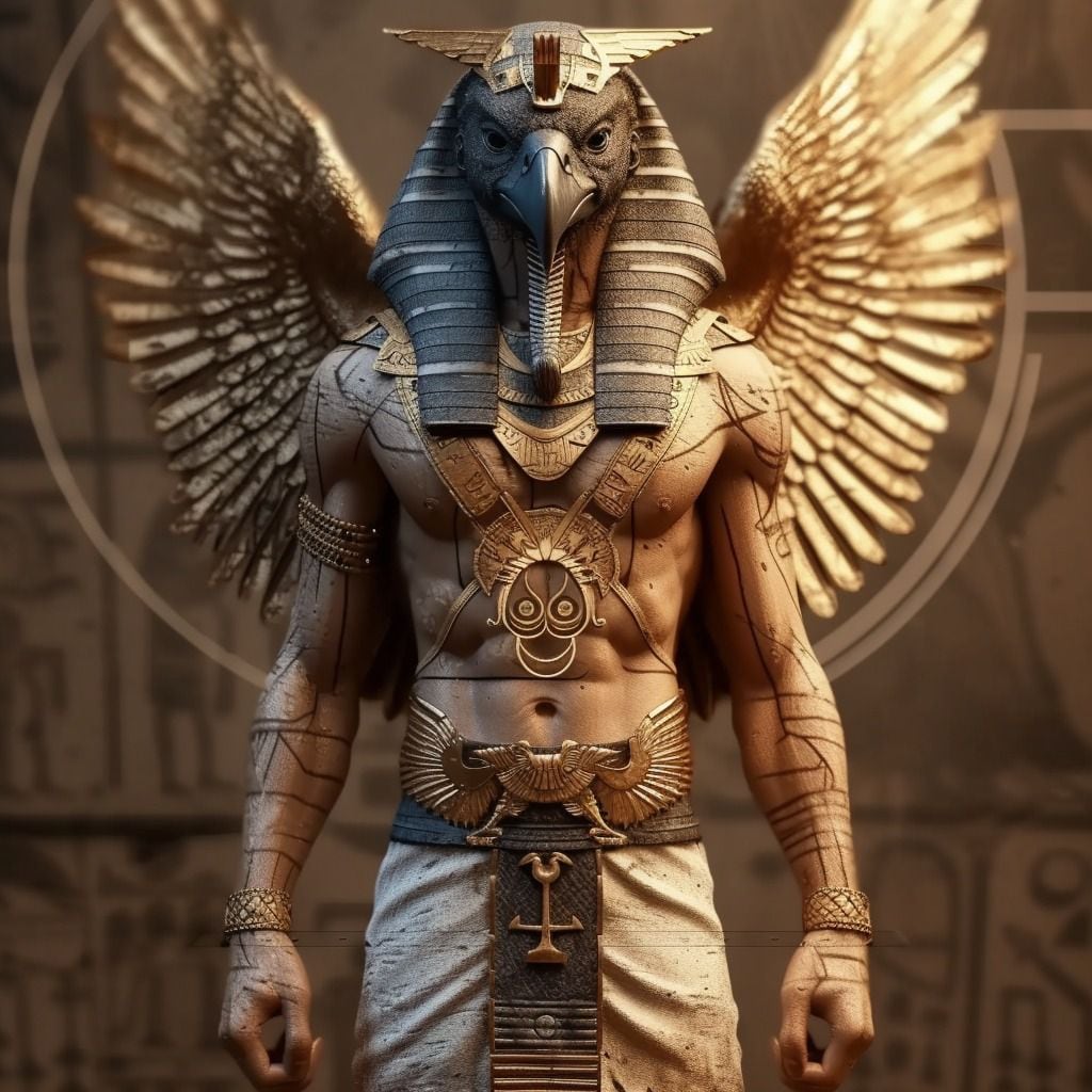 La mirada desafiante de Horus: La IA captura la esencia de la deidad egipcia en una expresión imponente.