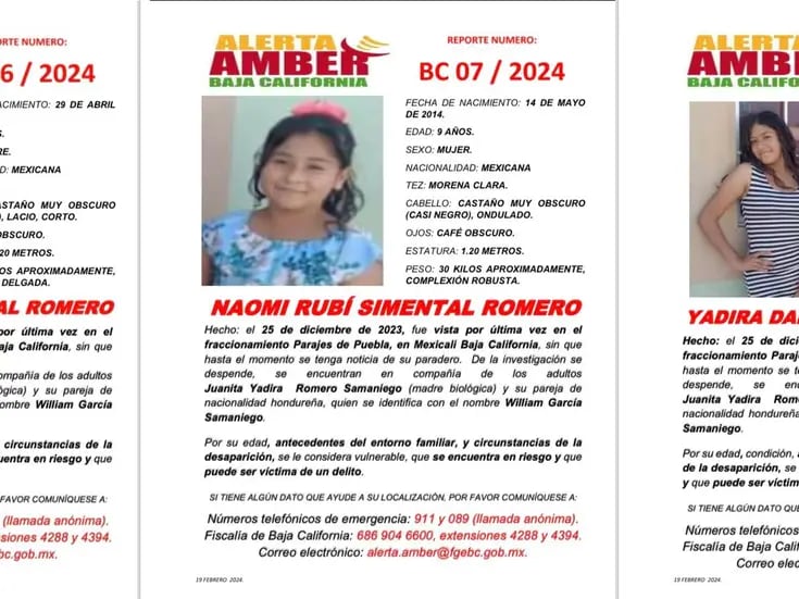 Alerta Amber por Yadira Daniela, Naomi Rubí y Ricardo Dariel Simental Romero