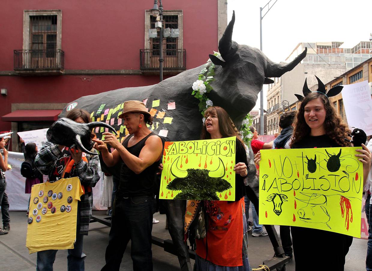 Fotografía de archivo de una protesta contra las corridas de toros.