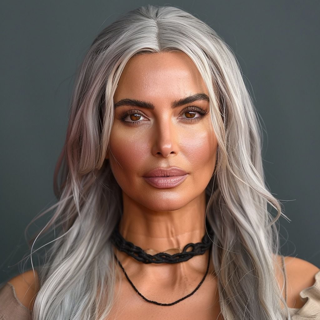 Proyección AI: La belleza intemporal de Kim Kardashian a los 65 años revela cuidado y juventud.