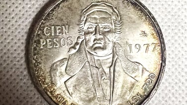 Moneda de plata de 1977 con la cara de José María Morelos y Pavón por 150 mil pesos