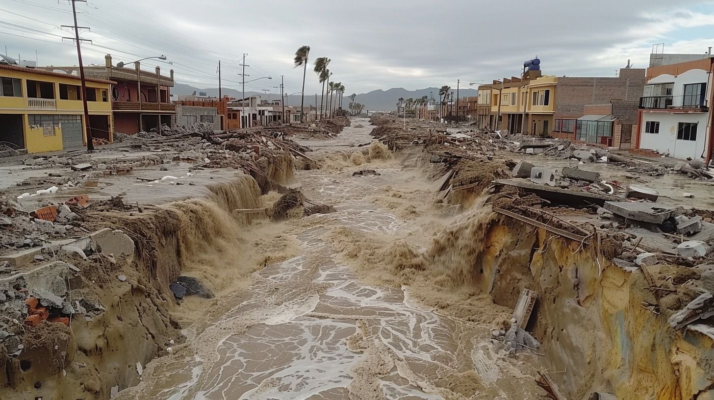 Inundaciones repentinas amenazan las calles de Hermosillo tras el impacto del huracán.