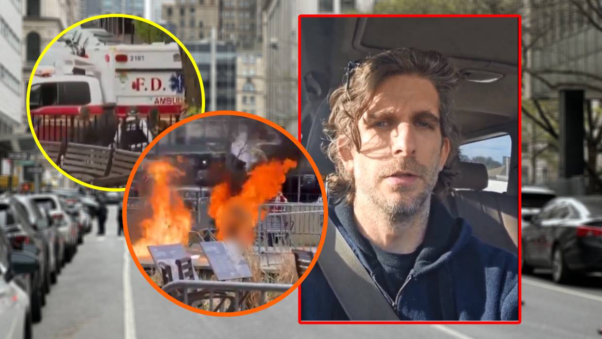 Autoridades de Manhattan confirman la muerte de Max Azzarello, un “teórico de la conspiración” que se prendió fuego a sí mismo frente al juicio de Donald Trump, como protesta. Foto: Captura de Pantalla