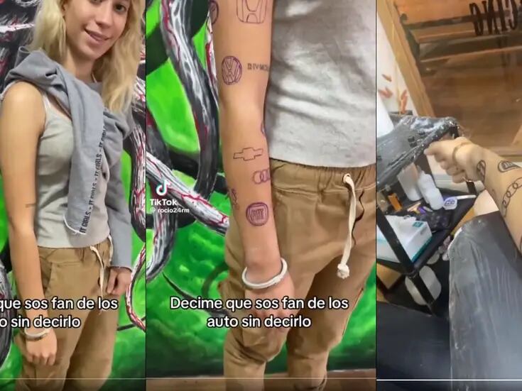 La pasión por los autos llevada al extremo: esta chica se tatúa logos de marcas de coches en su brazo