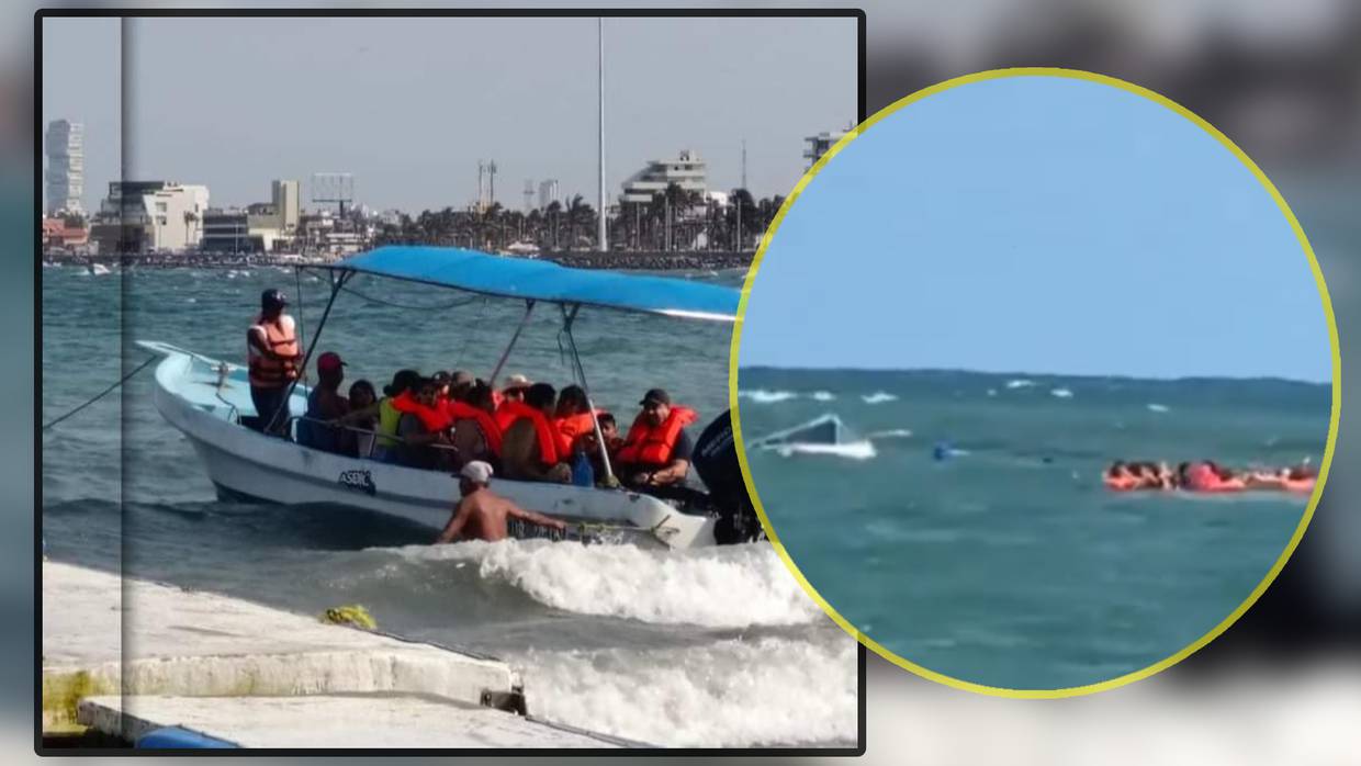 VIDEO: Lancha con 15 turistas se hunde mar de Veracruz