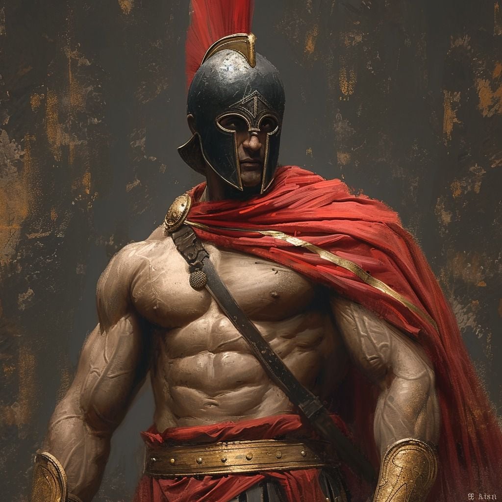 La representación digital de Ares revela detalles impresionantes, desde su mirada desafiante hasta los detalles de su armadura reluciente.
