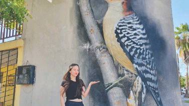 Da vida a pared en la 5 de Mayo con mural de pájaro carpintero