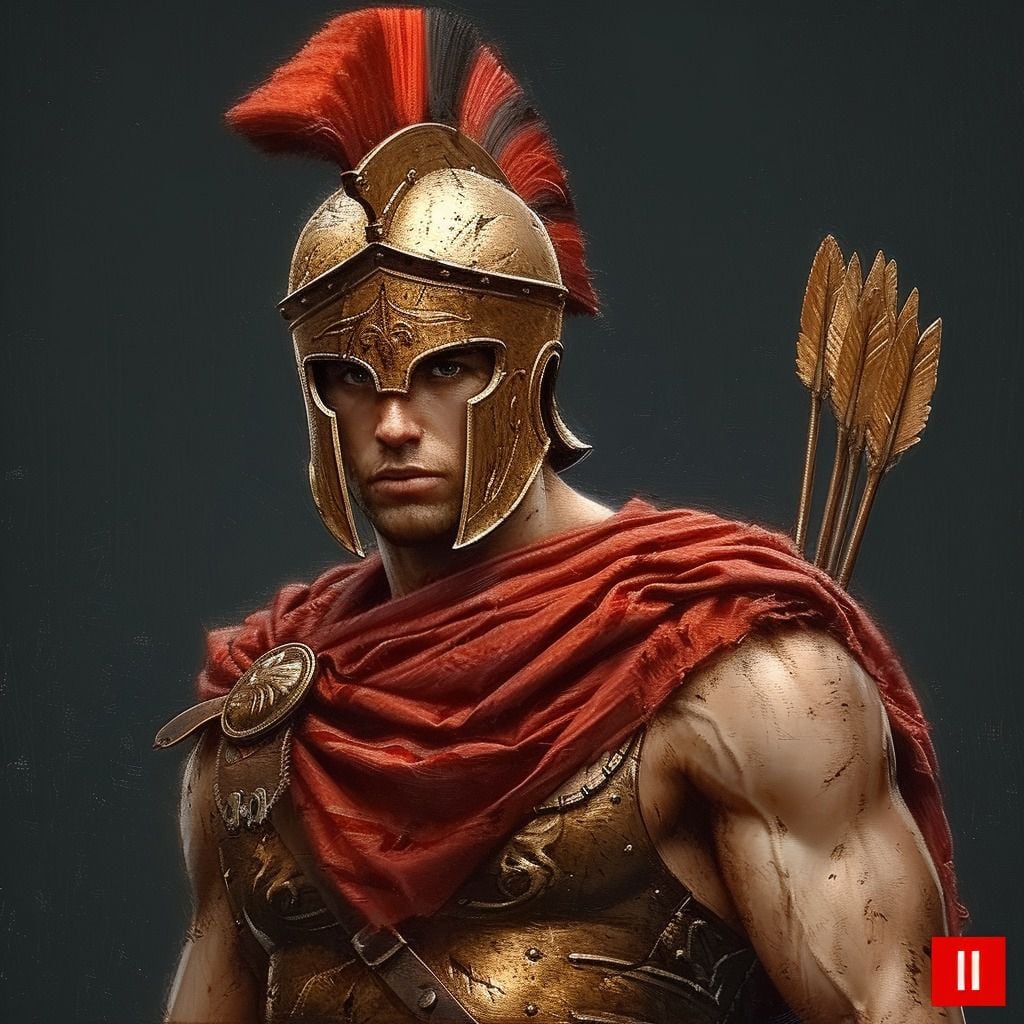n esta imagen generada, Ares muestra su faceta feroz con flechas, simbolizando su papel como señor de la guerra.