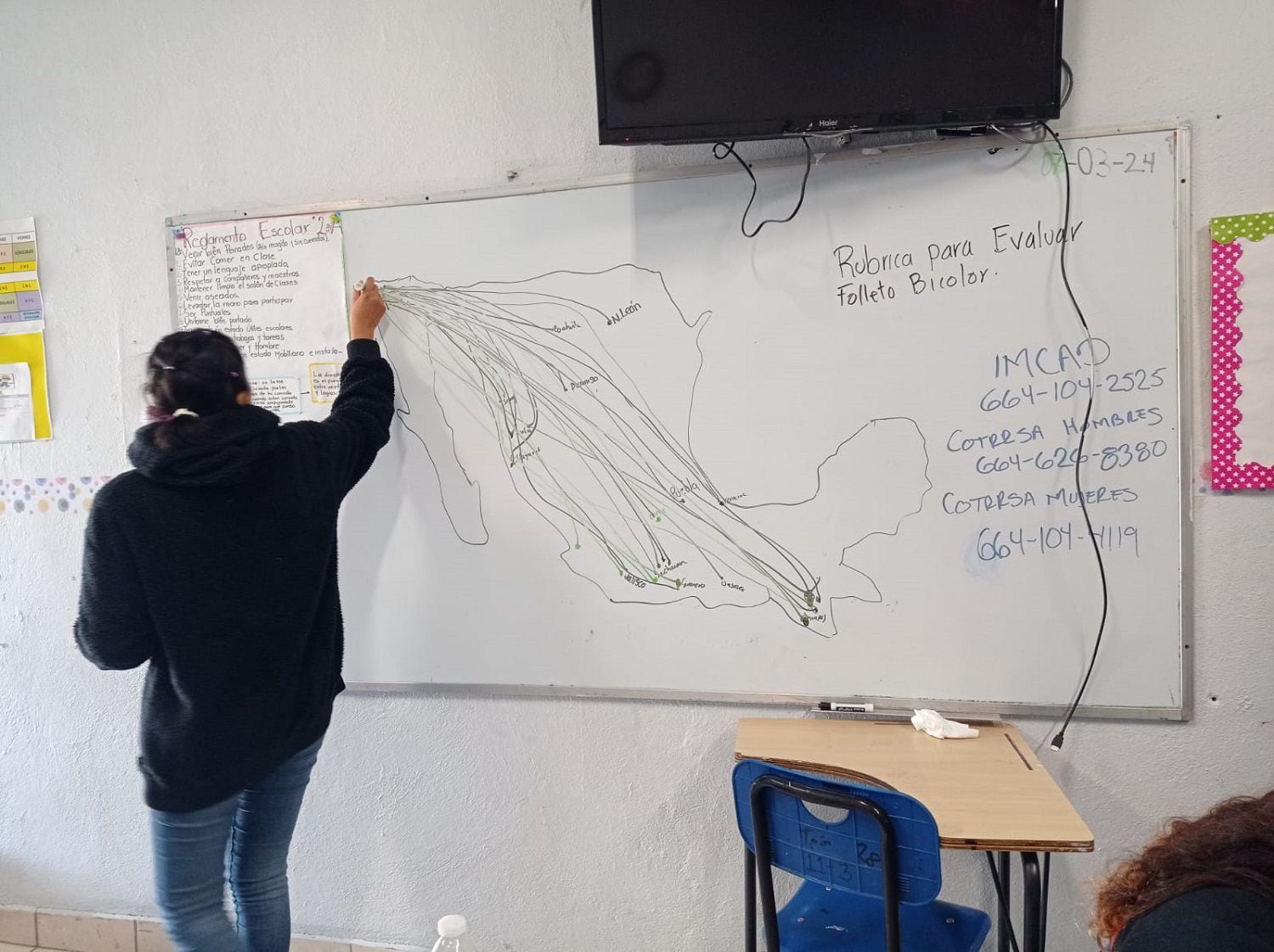 Se dibujó un mapa de migración para que los jóvenes que no son nativos de esta ciudad, identifiquen el estado de la República de donde provienen sus padres, y del trayecto que recorrieron para llegar a Tijuana.