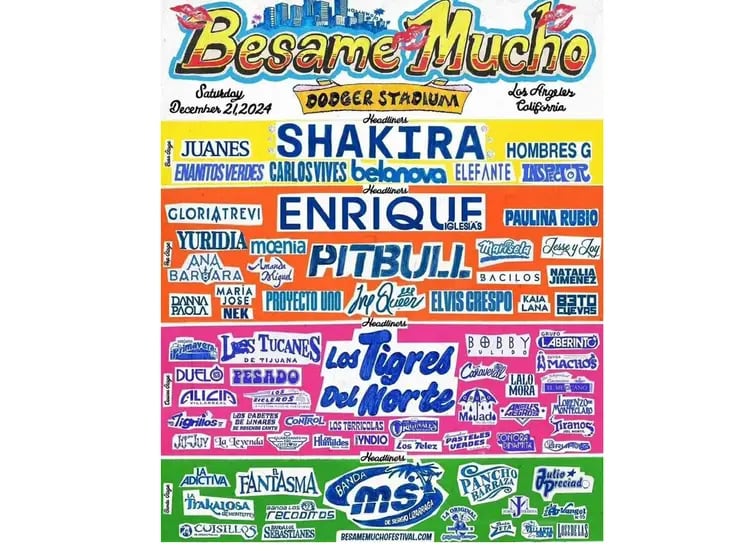 Shakira, Los Tigres del Norte y Banda MS encabezan el festival Bésame Mucho