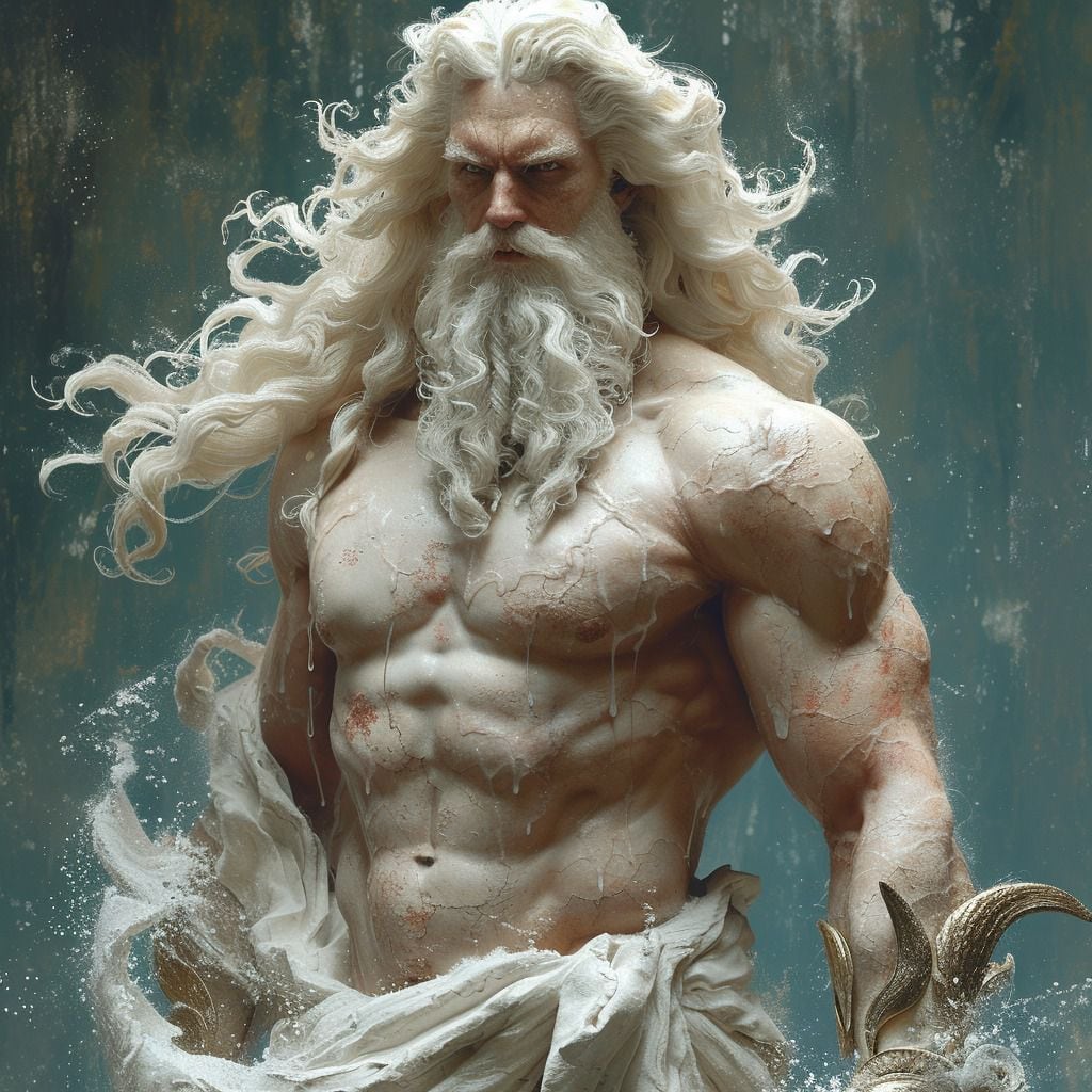 Poseidón renace en la visión cautivadora de Midjourney, con una fuerza y atractivo que desafían la antigüedad.