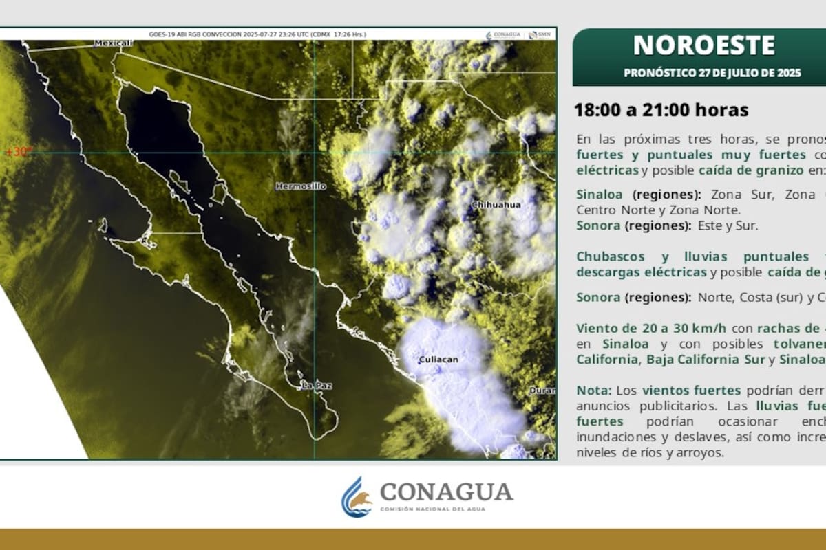 Pronostican lluvias y fuertes vientos para seis municipios de Sonora