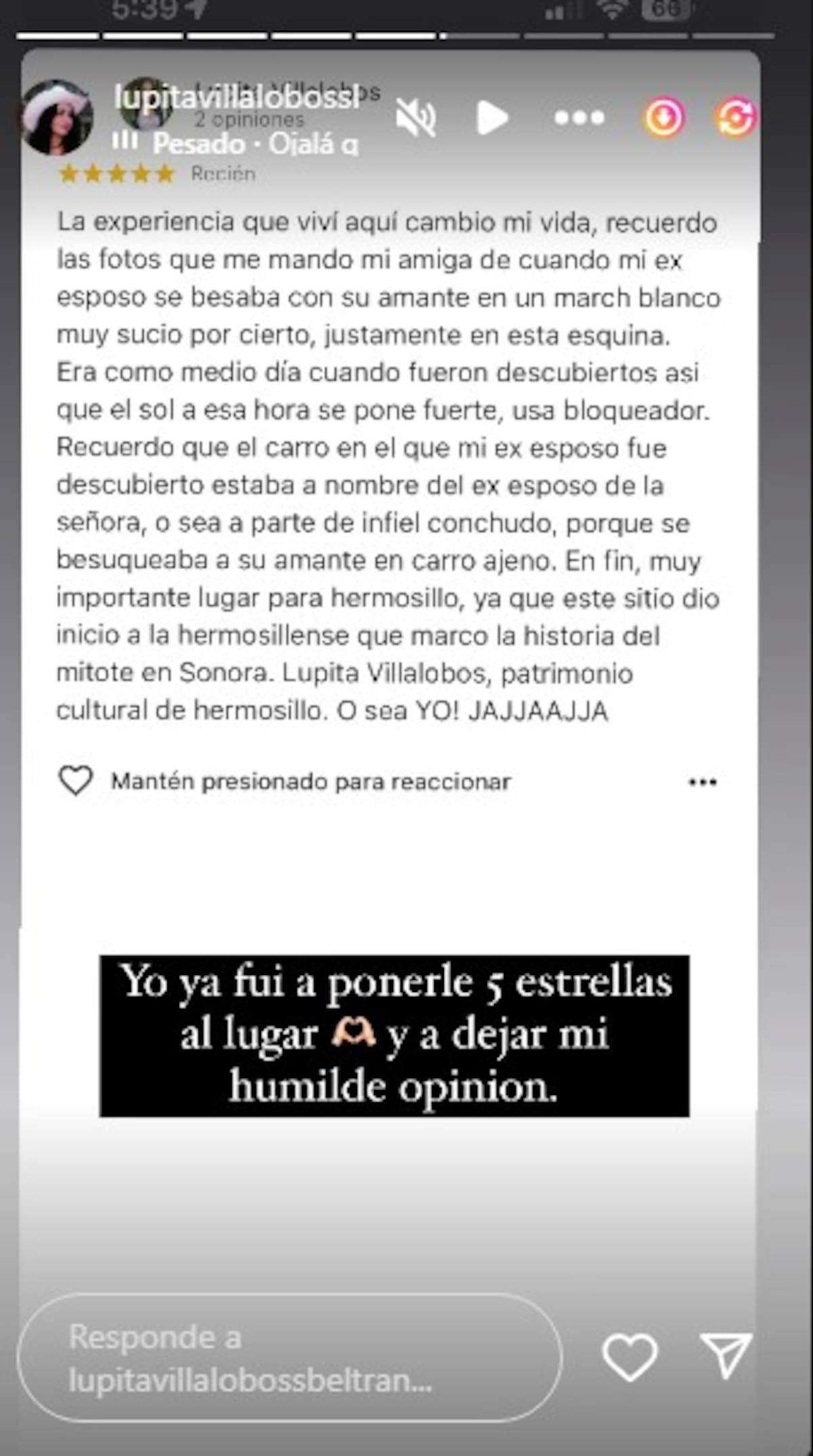 Lupita Villalobos agregó un comentario / Instagram: @lupitavillalobossbeltran