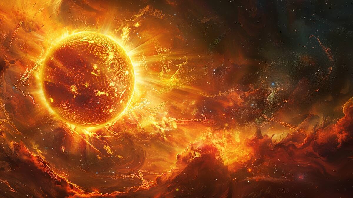 Imagen ilustrativa de una tormenta solar generada por IA.