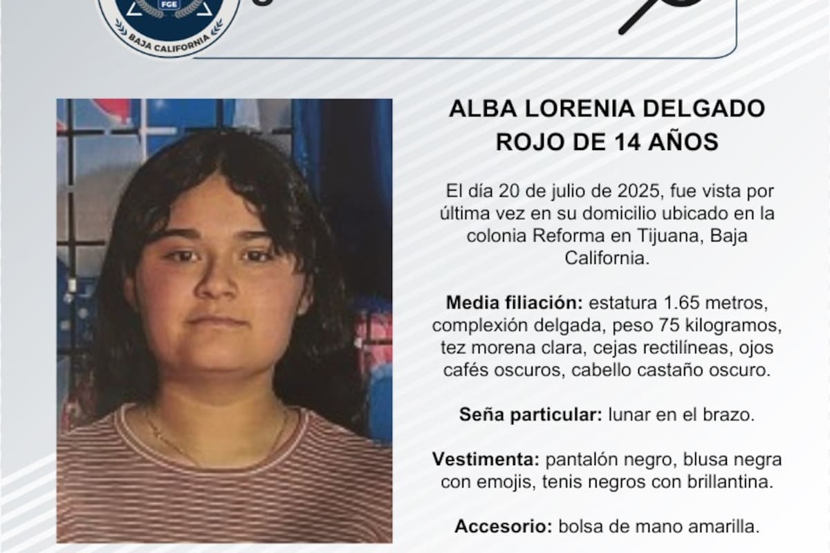 Se busca a Alba Lorenia Delgado Rojo de 14 años