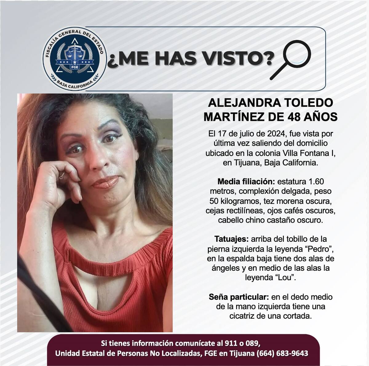 Alejandra Toledo Martínez fue vista por última vez el 17 de julio de 2024.
