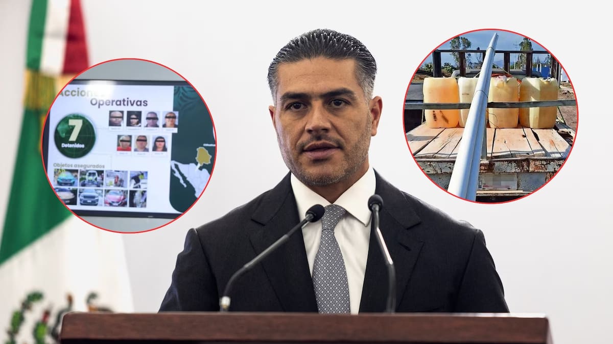 El secretario Omar García Harfuch confirmó la detención de 14 personas, entre ellas Mauricio "El Burras", presunto líder de una red de huachicol vinculada al CJNG que extraía hasta 1.5 millones de litros de combustible por semana. /Reuters/El Universal/Illustrativa