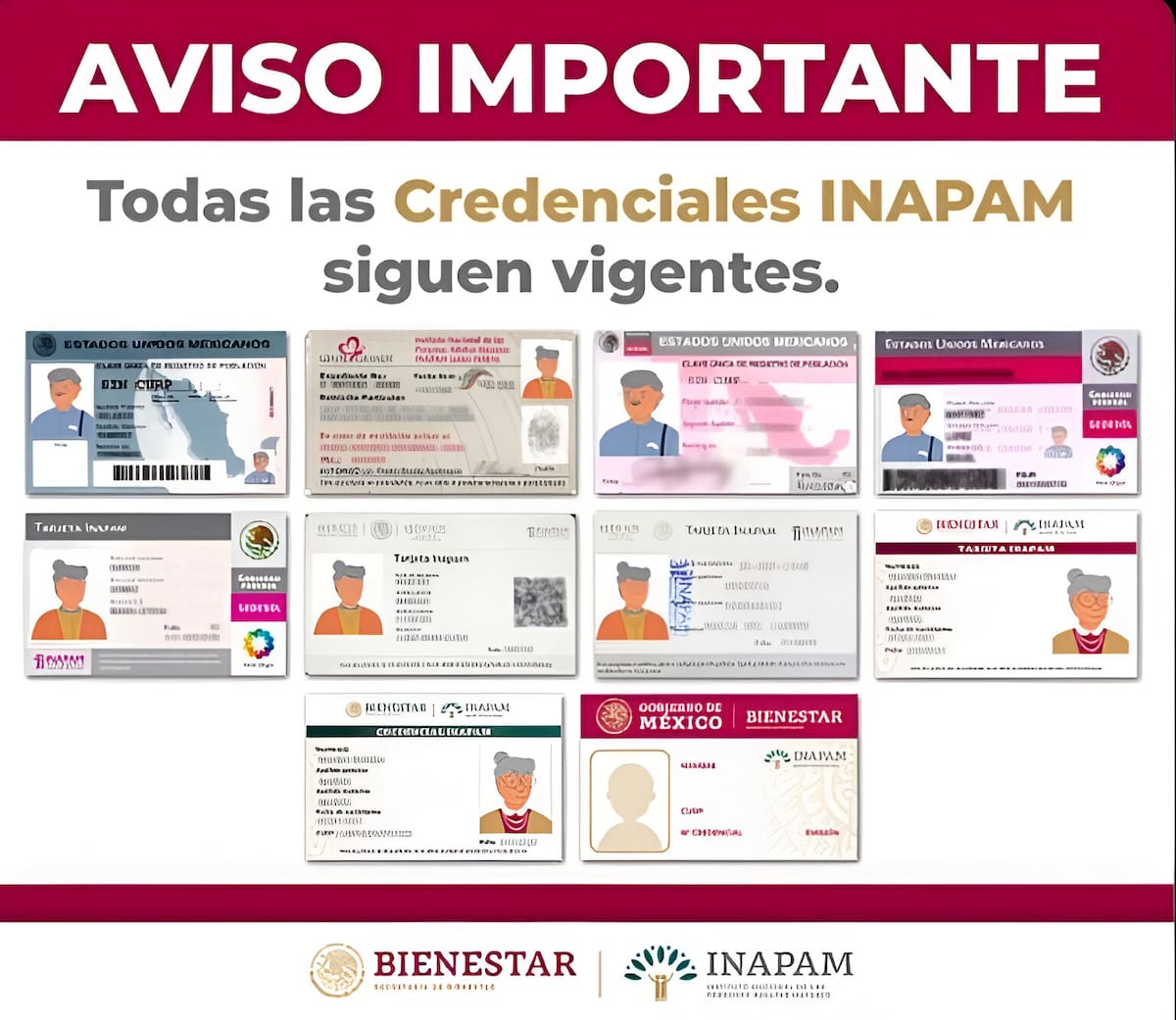 Imágenes de las credenciales de Inapam que siguen vigentes.