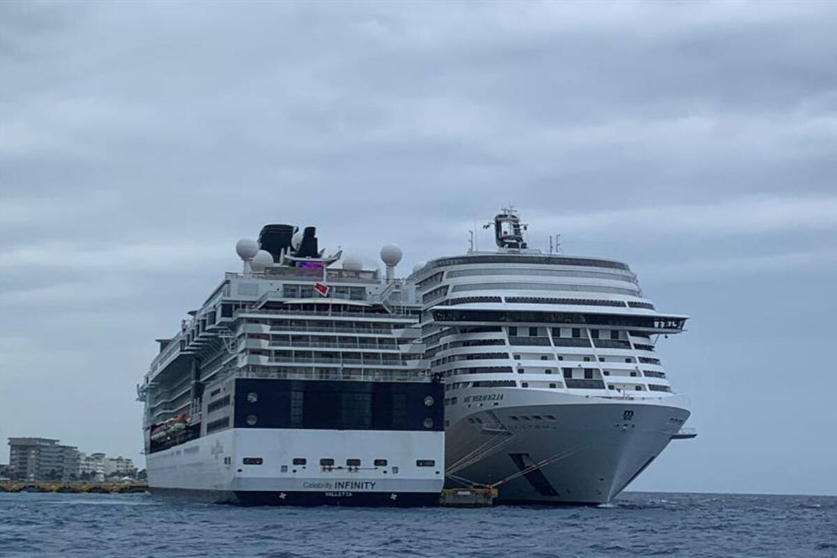 Crucero MSC Meraviglia aún espera frente a las costas de la isla de Cozumel