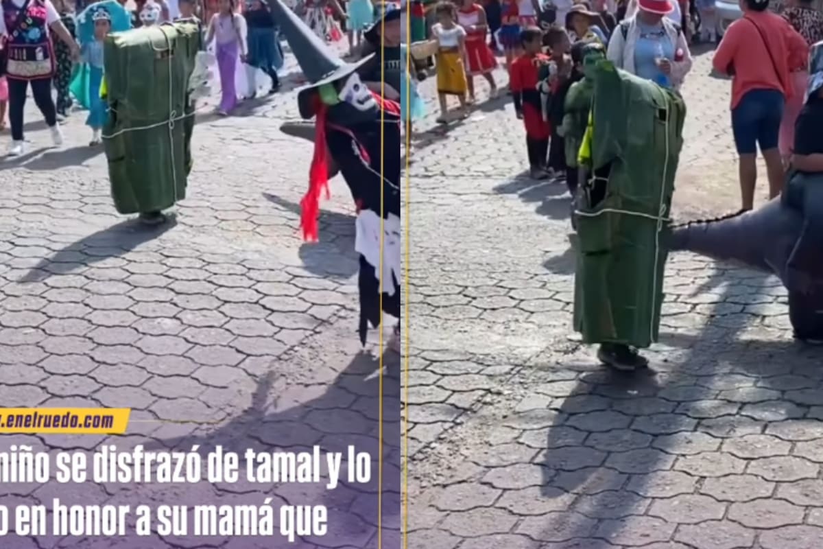 Niño se disfraza de tamal para homenajear el oficio de su madre; vende tamales para sacarlo adelante