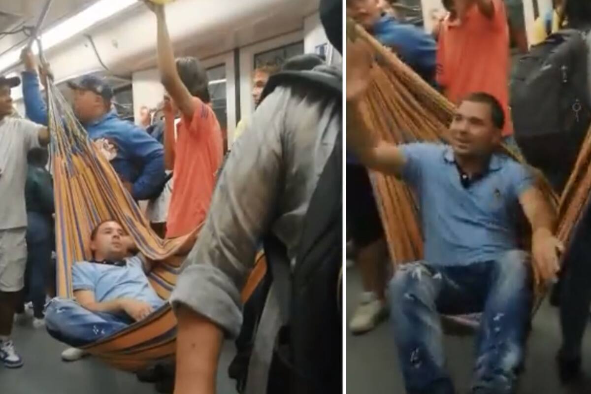 VIDEO: Hombre cuelga hamaca en vagón del metro “venía cansado del trabajo”
