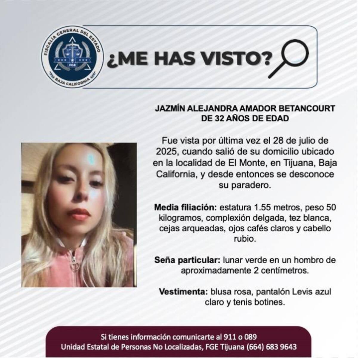 Fue vista por última vez el 28 de julio de 2025.