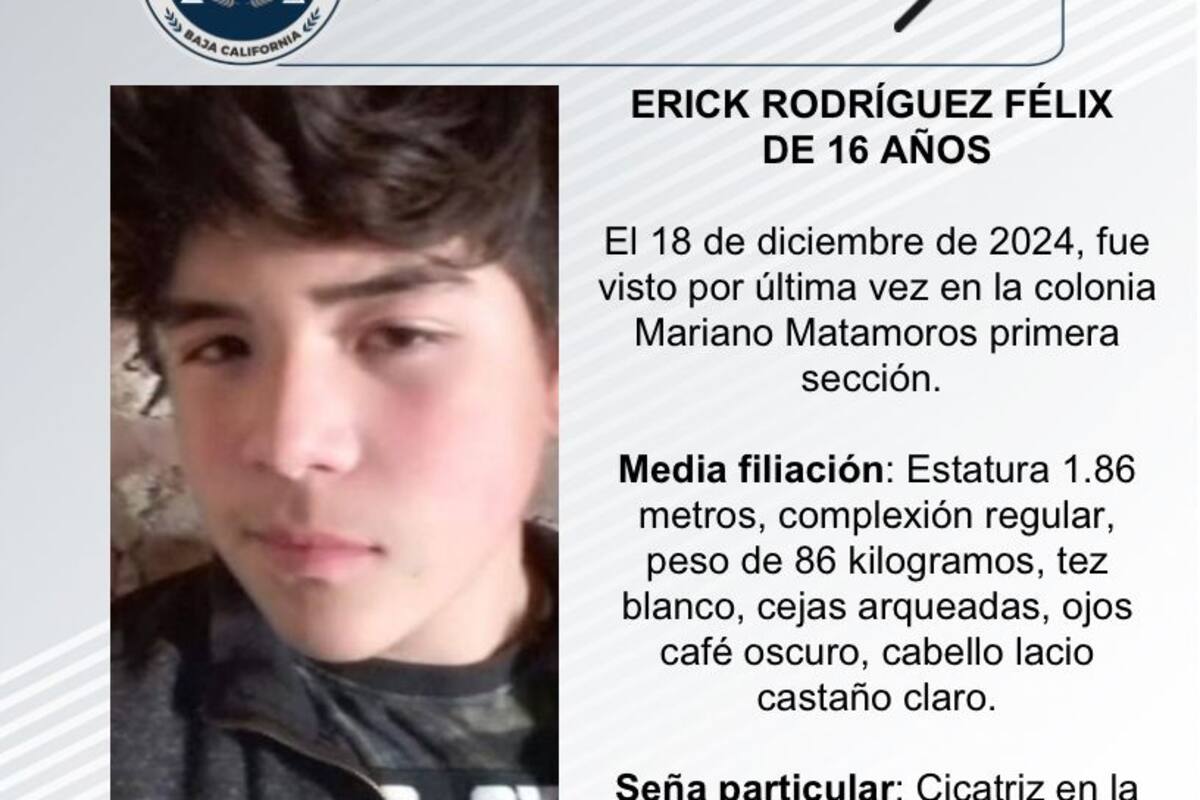 Se busca a Erick Rodríguez Félix de 16 años de edad
