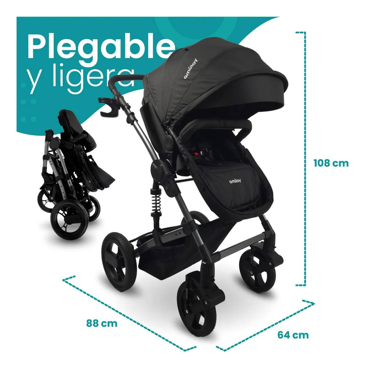 Carriola plegable ligera Amulay Kobu 3-en-1 | Mercado Libre