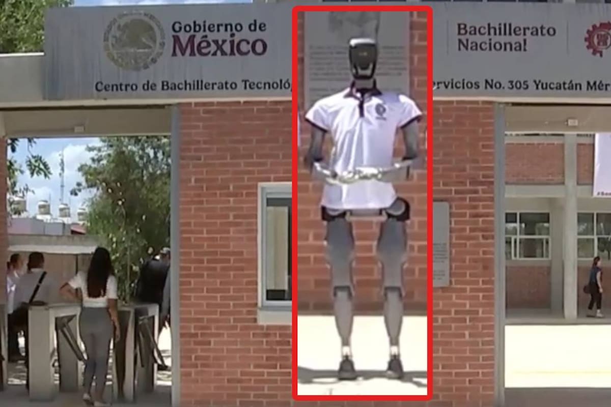 “Atom”, el robot que estuvo en la inaguración de un CBTIS en Yucatán y que estuvo en el corte de listón junto a Sheinbaum y Mario Delgado