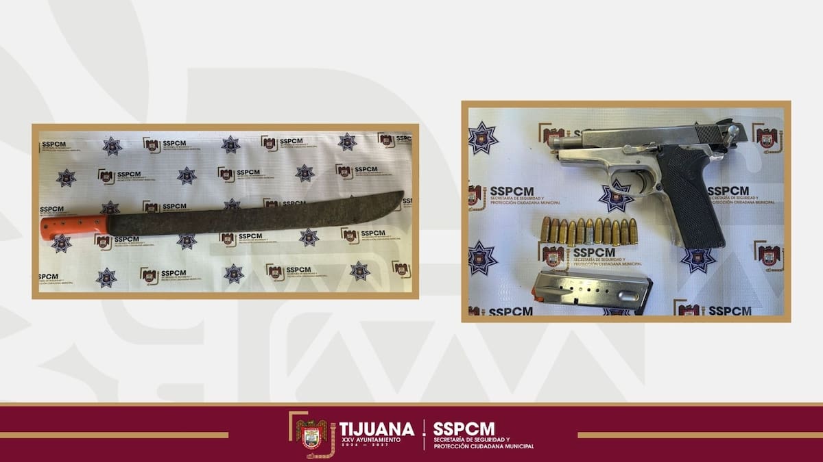 A los detenidos se les aseguró un arma tipo escuadra y un arma blanca tipo machete. Foto: Cortesía