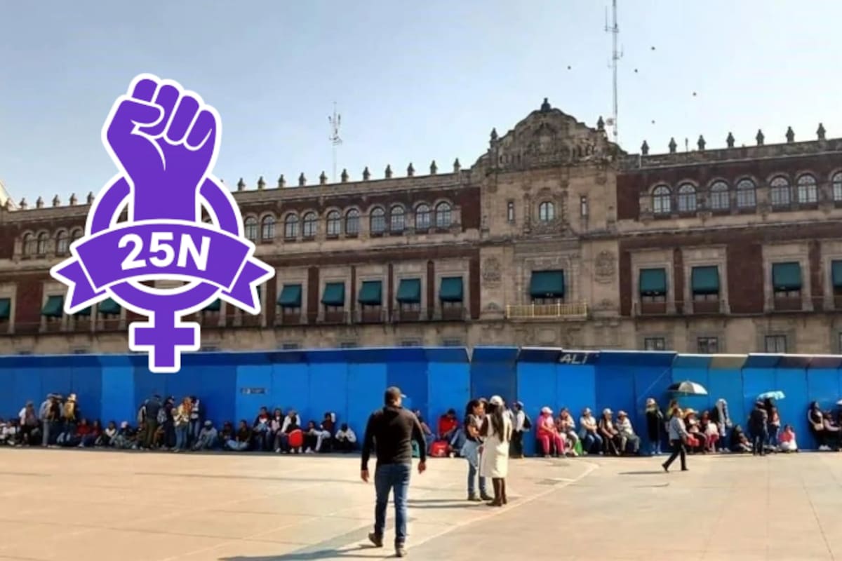 Simpatizantes de la 4T forman valla humana frente a Palacio Nacional mientras feministas se preparan para marchar en el 25N