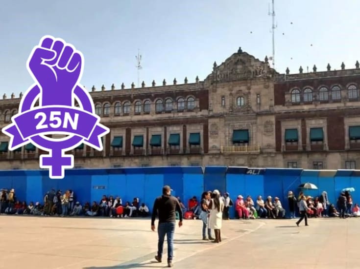 Simpatizantes de la 4T forman valla humana frente a Palacio Nacional mientras feministas se preparan para marchar en el 25N