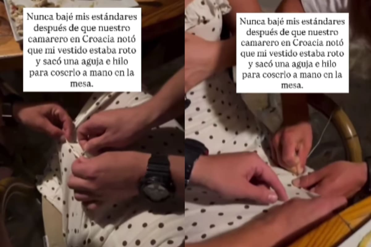 “Nunca bajen sus estándares”: joven relata cómo en su viaje a Croacia un mesero le cosió el vestido al verlo roto