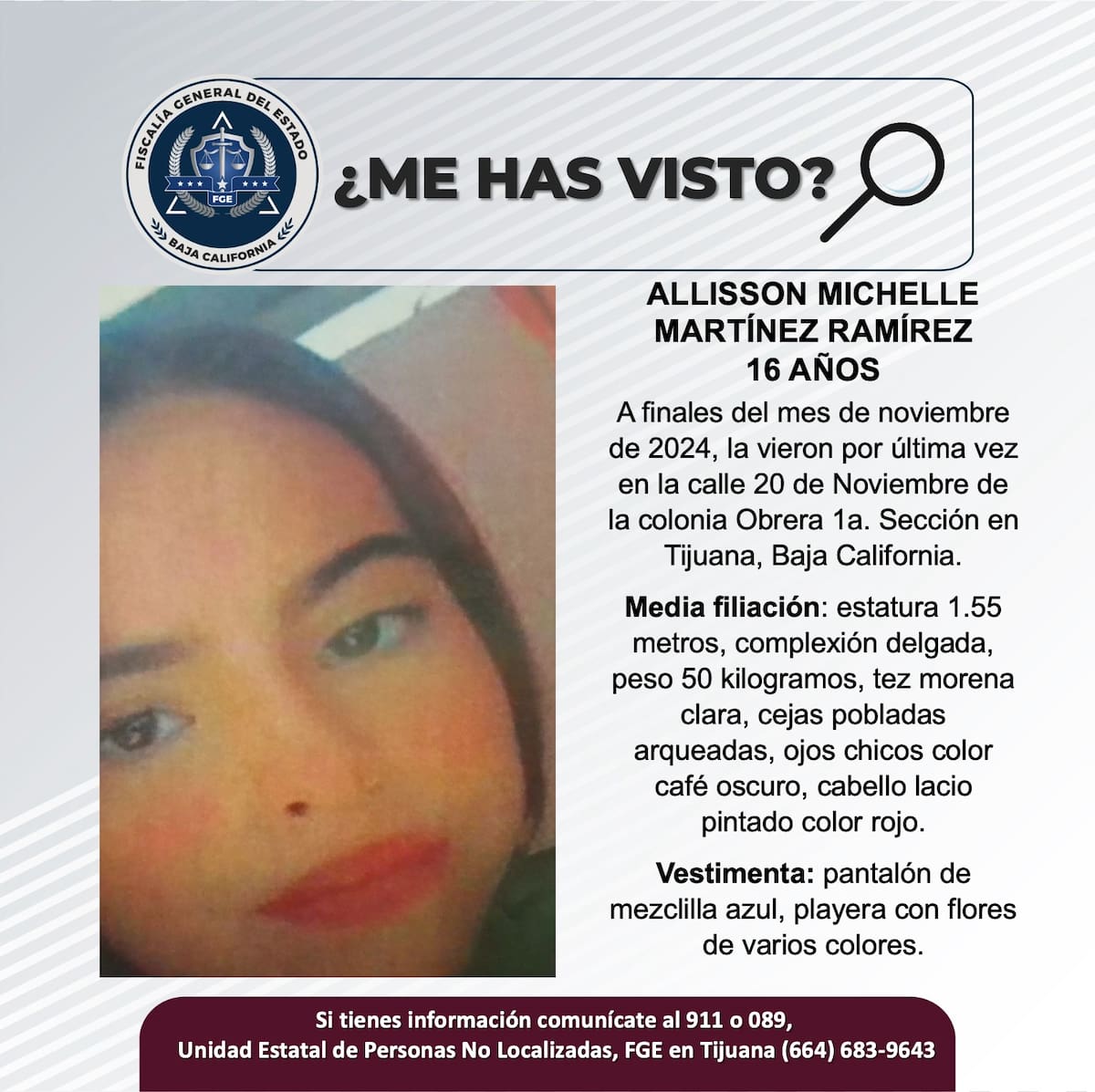Alisson Michelle Martínez Ramírez fue vista por última vez a finales del mes de noviembre 2024.