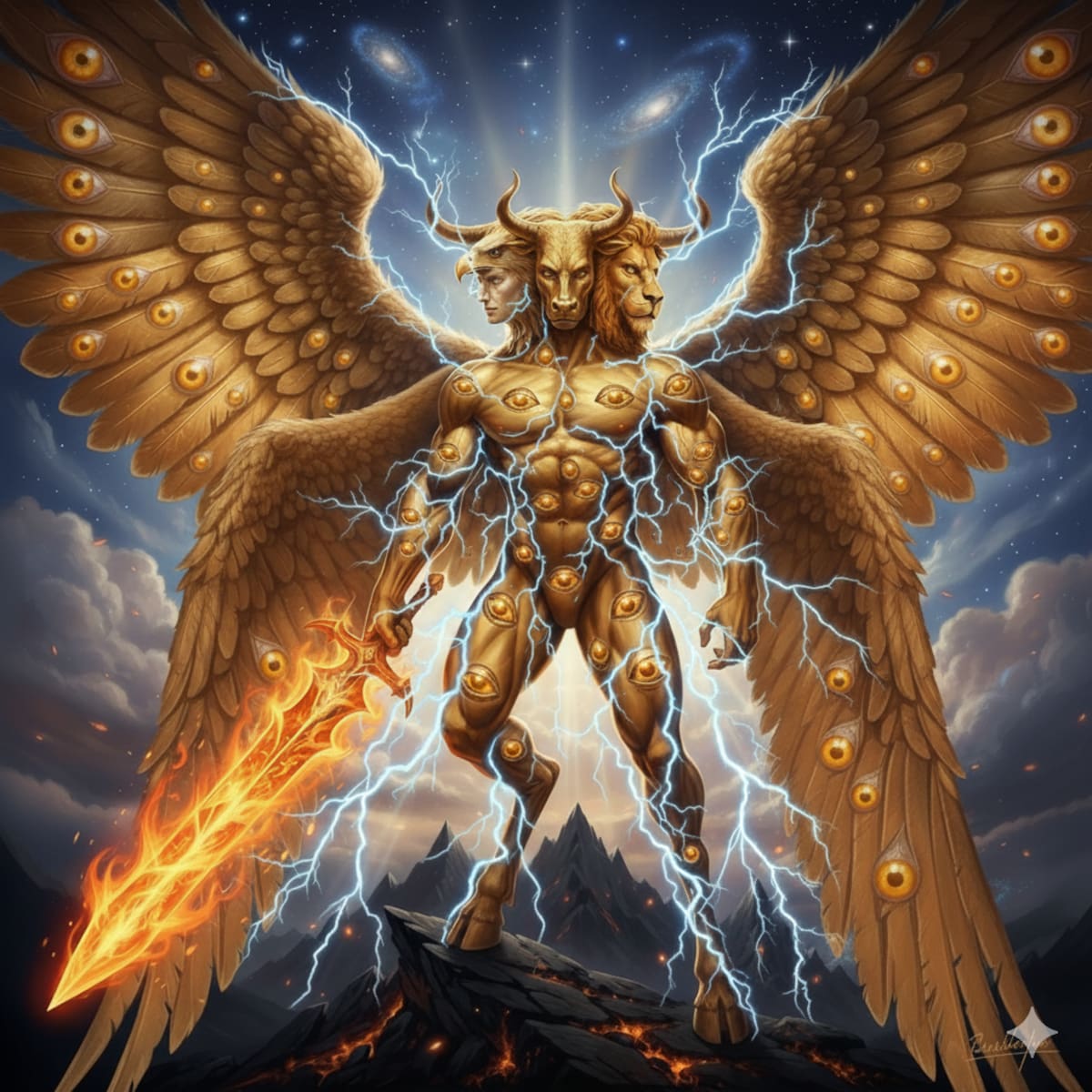 Los Querubines tienen 4 rostros: de águila, hombre, buey y león. Son los guardianes de la gloria. (Foto: Generada con IA)