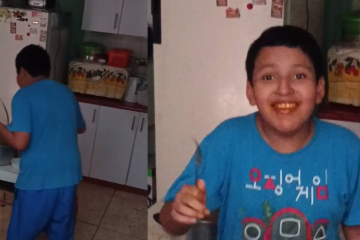 Así reaccionó este niño al ser sorprendido por su padre comiendo directamente del sartén (VIDEO)